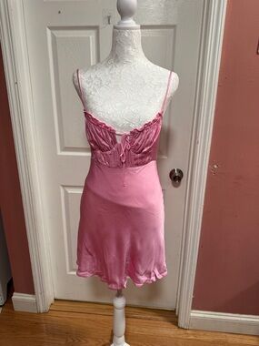 Astr Pink Viscose Satin feel Lace-Trim Slip Dress